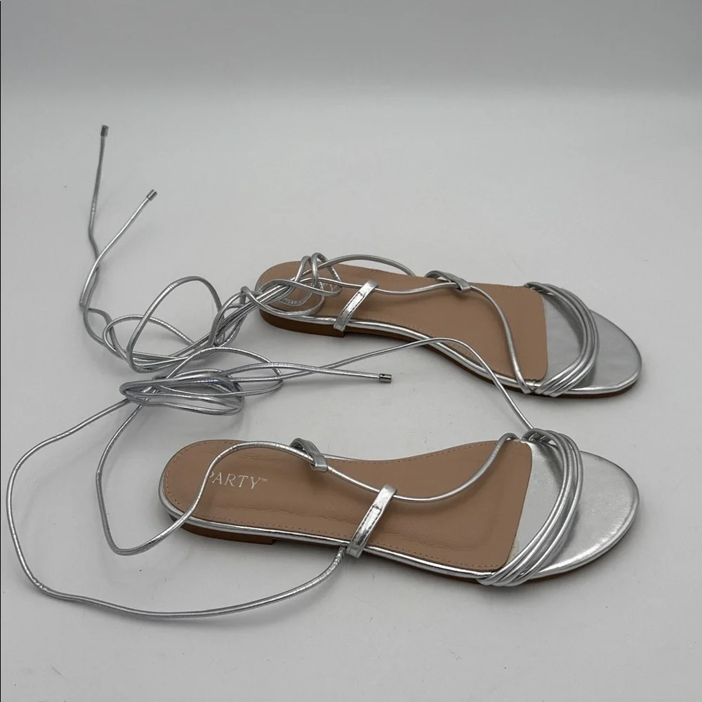 Women Silver Lace-Up Sandals 11 casual party Y2K vacation beach retro
